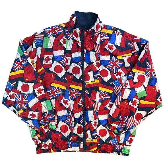 Lavon Petite Women’s World Flags 100% Silk Vintage 90s Y2K Windbreaker Sz PM - Picture 1 of 10